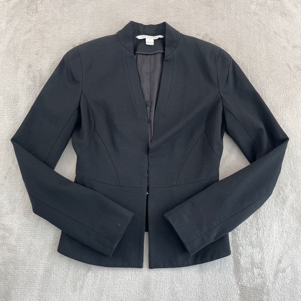 Diane Von Furstenberg Yadira Blazer Coat Jacket Women 2 Black Blade Collar